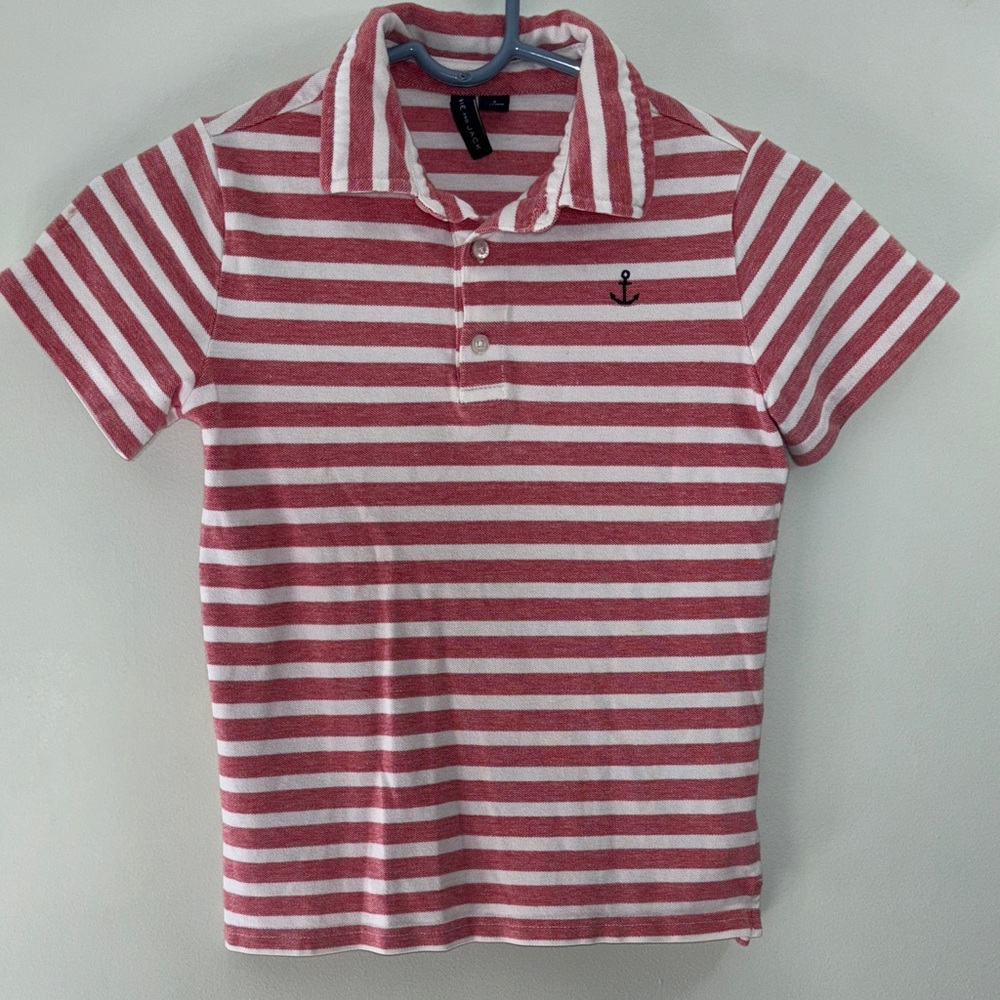 Janie and Jack Red and White Striped Nautical Polo size 8